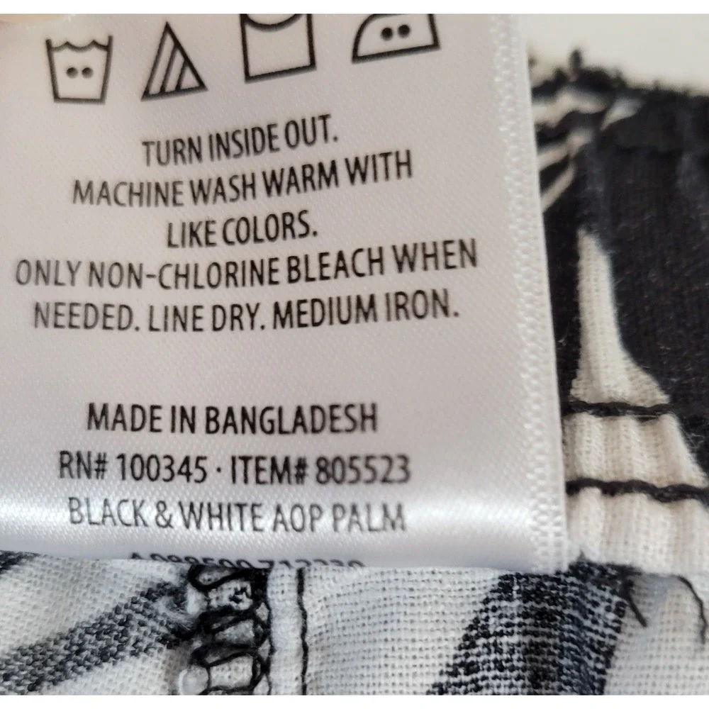 Serra Womens Pants Black White Size L Linen Blend Tropical Beach Drawstring 1275 - Picture 4 of 4